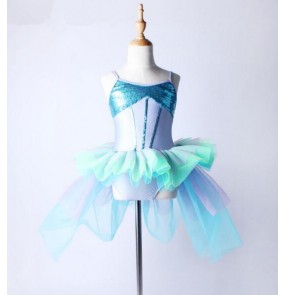 White turquoise patchwork patchwork girls kids children sequined competition professional performance swan lake tutu skirt leotard ballet dance dresses costumes 